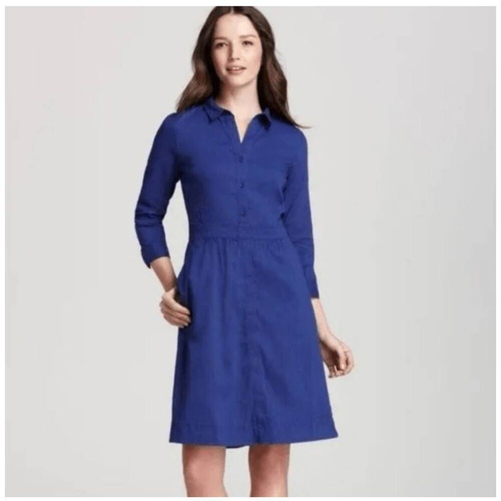 Eileen Fisher Organic Linen Blend Cobalt Blue Shift Dress Gorpcore Minimalist